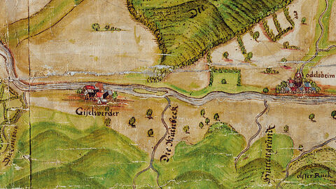 : Ausschnitt aus einer Karte des Amts Gieselwerder um 1600 (HStAM, Karten, P II, Nr. 3226). Ausschnitt aus einer Karte des Amts Gieselwerder um 1600 (HStAM, Karten, P II, Nr. 3226).